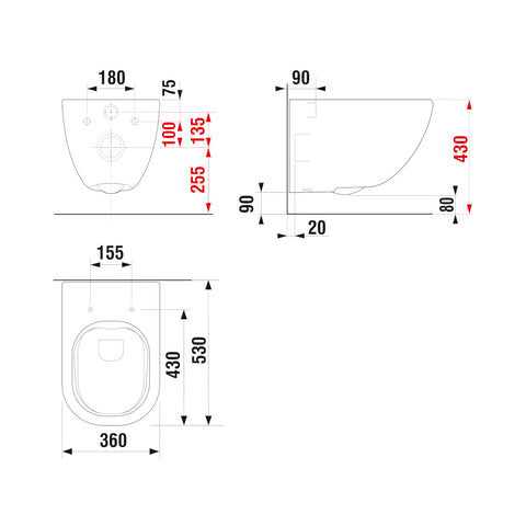 Jika Mio fali WC Rimless, matt fekete