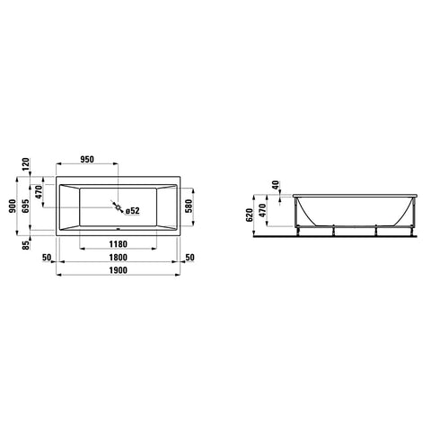Laufen Pro fürdőkád 190x90, beépíthető, fehér (H2349510000001)