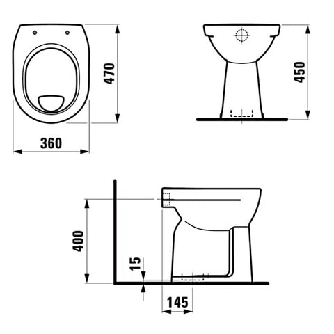 Laufen Pro Liberty wc csésze, álló, lapos öblítésú, alsó kifolyású (H8259570000001)