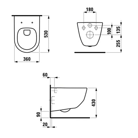 Laufen Pro WC, fali mélyöblítéses rimless 821966