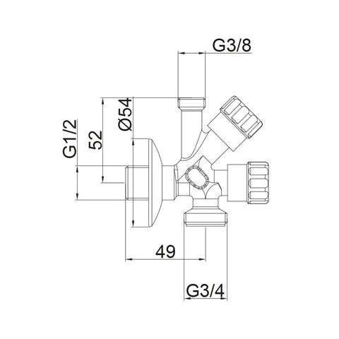 Mofém kombinált sarokszelep 1/2"-3/4"-3/8" 15.025.28.00