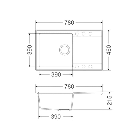 Mofém Zenit 78 1B1D gránit mosogatótálca, 1 medencés, 1 csepptálcás, 780x460mm, metál fekete