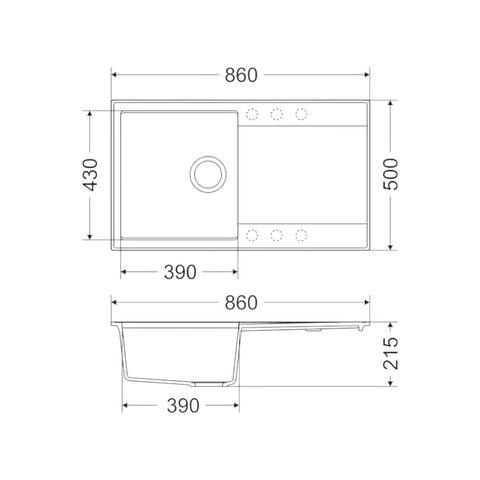 Mofém Zenit 86 1B1D gránit mosogatótálca, 1 medencés, 1 csepptálcás, 860x500mm, bézs