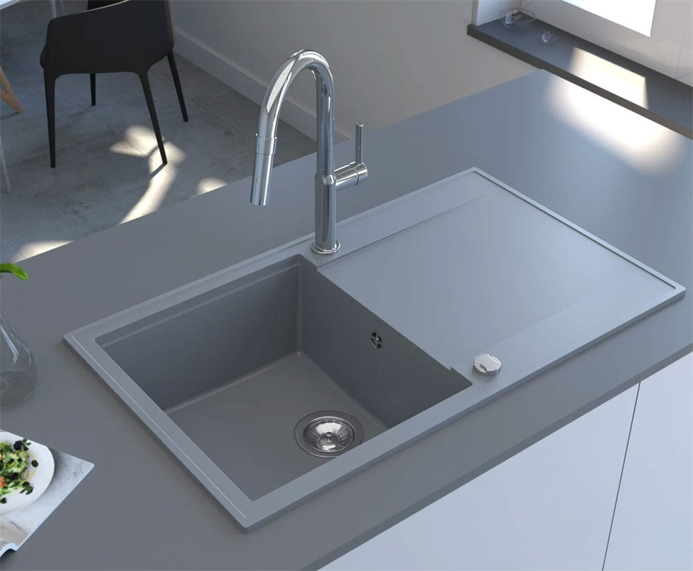 Mofém Zenit 86 1B1D gránit mosogatótálca, 1 medencés, 1 csepptálcás, 860x500mm, szürke