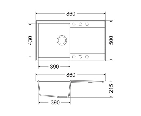 Mofém Zenit 86 1B1D gránit mosogatótálca, 1 medencés, 1 csepptálcás, 860x500mm, metál fekete
