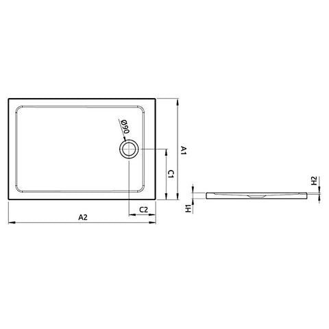 Radaway Doros F zuhanytálca 100x80 cm akril, lapos, ST90 szifonnal (cikkszám: SDRF1080-01)