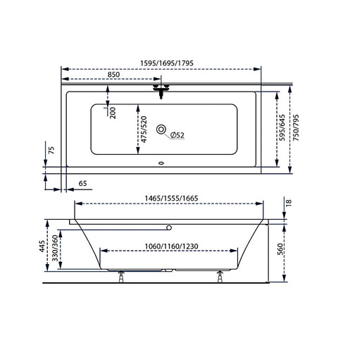 M-Acryl Sabina Slim fürdőkád 180x80 +láb (cikkszám: 12388)