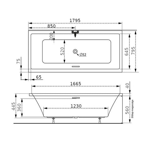 M-Acryl Sabina Pro 180x80 kád vízszintes túlfolyó nyílással
