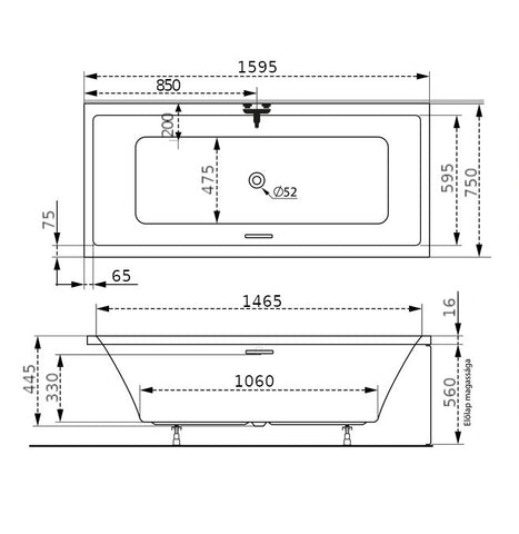 M-Acryl Sabina Slim Pro 160x75 kád vízszintes túlfolyóval