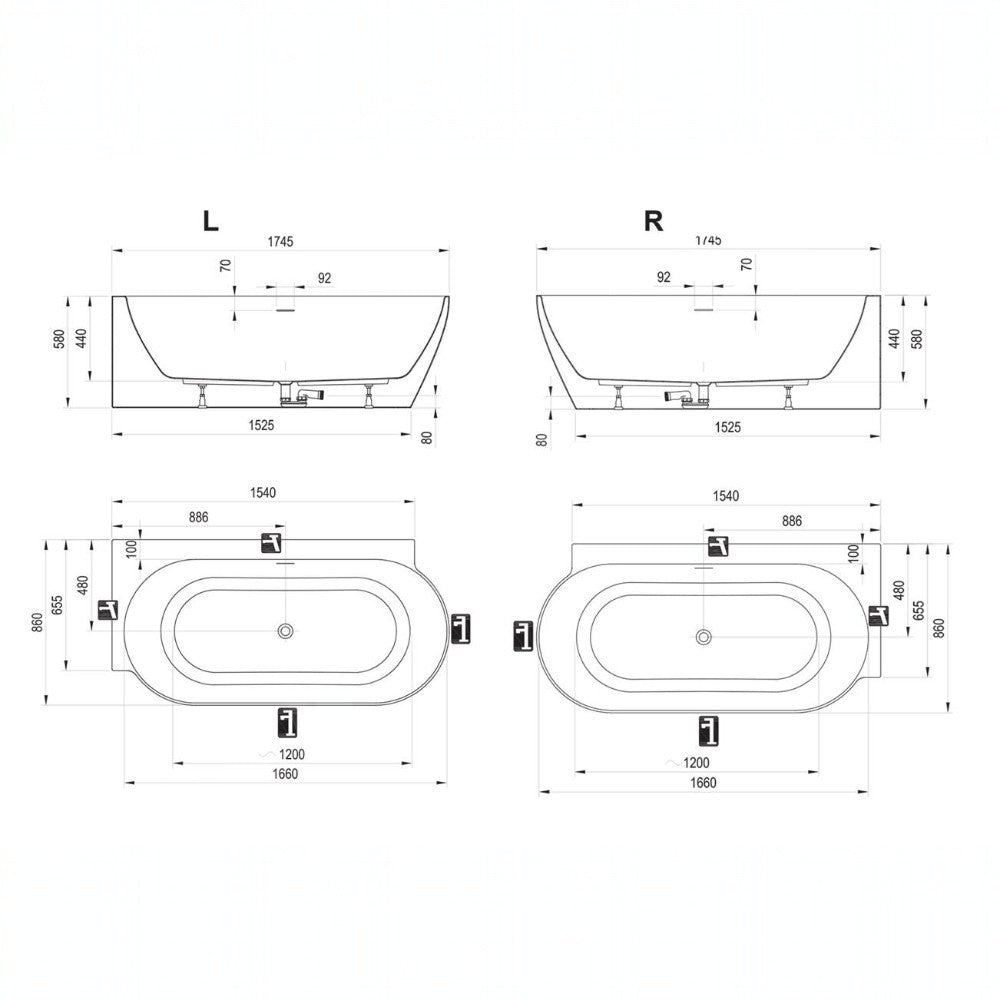Ravak Freedom Corner II TEC R akrilkád 1750x860 fehér