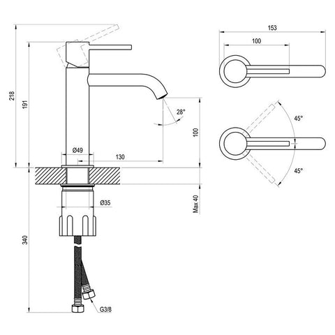 Ravak Espirit mosdócsaptelep 190 mm, álló, leeresztő nélkül, matt fekete