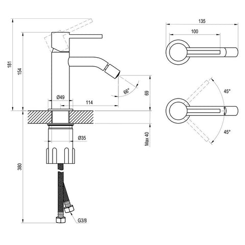 Ravak Espirit bidécsaptelep 180 mm, álló, leersztő nélkül, grafit