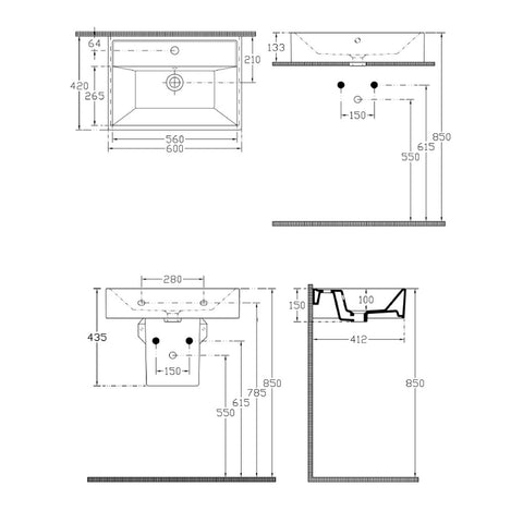 SAPHO AQUALINE SISTEMA kerámiamosdó, pultra vagy falra szerelhető, 60x42cm (10SF50060-2N)matt fekete