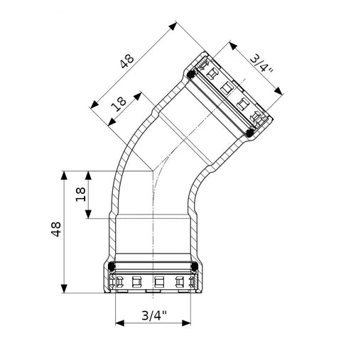 Viega acél Megapress G ív 45° BB 3/4"