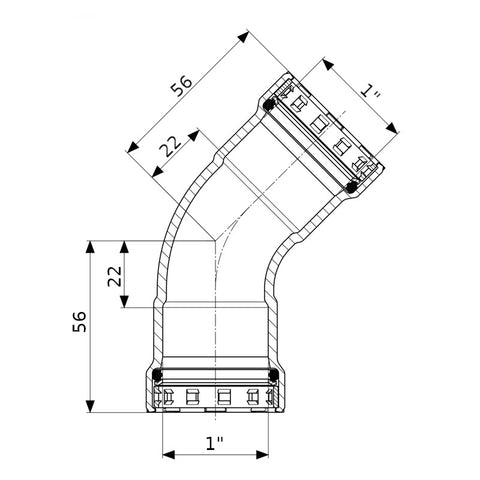 Viega acél Megapress G ív 45° BB 1"
