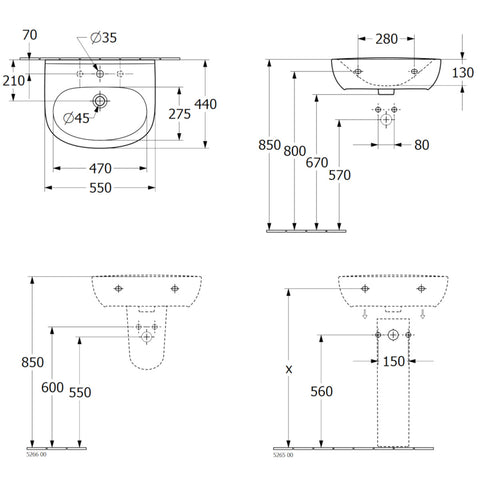 Villeroy&Boch O.Novo 55 x 44 cm-es mosdó