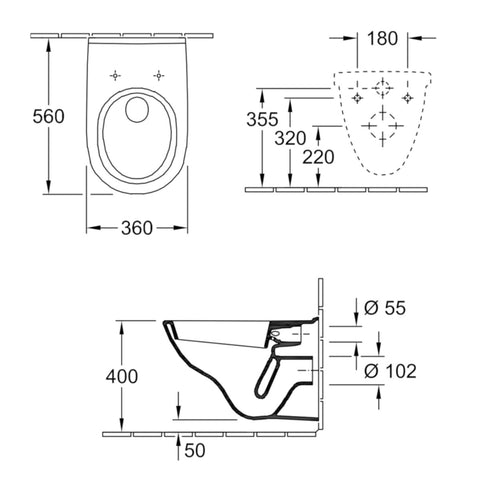 Villeroy&Boch Szett - O.novo fali wc kombipack(5660H101)+WC-elem(92246100)+nyomólap fehér(92249068)