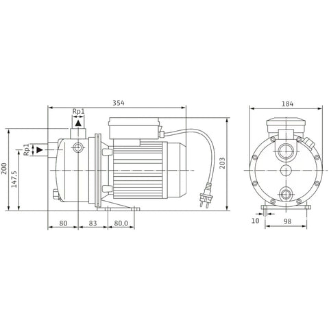 WILO Jet WJ 203 X (1~230 V) egyfázisú önfelszívó szivattyú