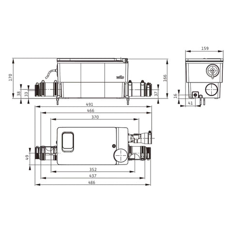 WILO Drainlift Mini3-XXS-EF, WC csatlakozás nélkül, 3 bekötéssel