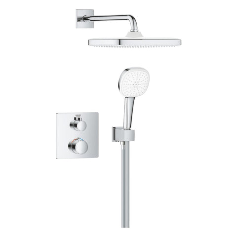 Grohe Grohtherm zuhanyrendszer falsík mögötti, Tempesta Cube kézi és fejzuhannyal