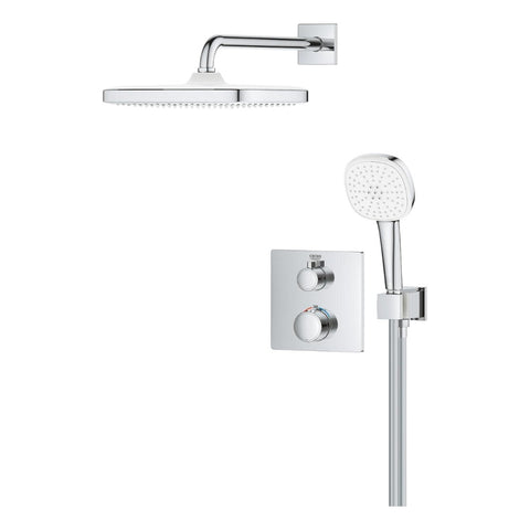 Grohe Grohtherm zuhanyrendszer falsík mögötti, Tempesta Cube kézi és fejzuhannyal