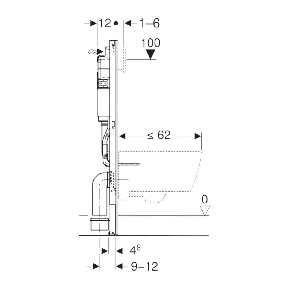 Geberit Duofix Basic fali WC-szerelőelem, Delta öblítőtartállyal, felső összekötővel és távtartóval