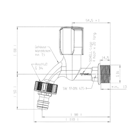 Schell Comfort kifolyószelep 3/4", visszafolyásgátlóval
