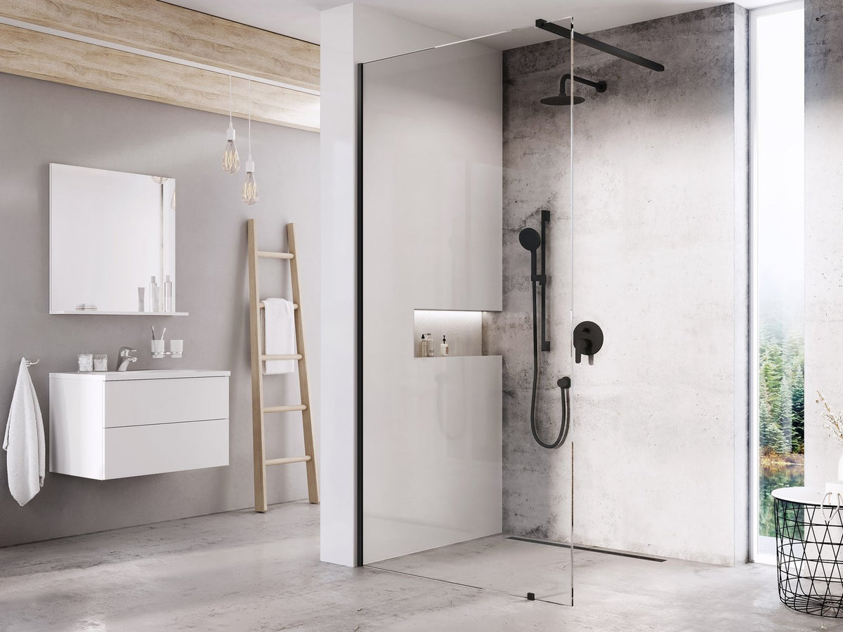 Ravak Walk In Wall szett - 90 zuhanykabin fekete+transparent, 1 merevítővel