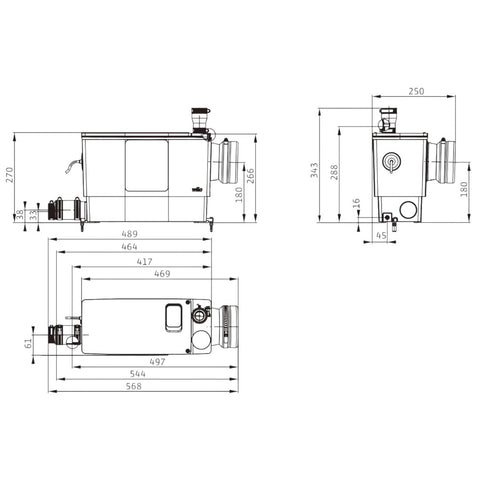 WILO Drainlift Mini3-XS/WC-EF, WC csatlakozással, +3 bekötéssel