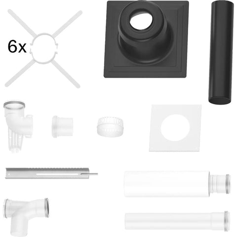 Bosch 80  alapszett (légberesztő idom, 0,5m cső, könyök, talpas könyök, kürtő fedél, kivezető cső)