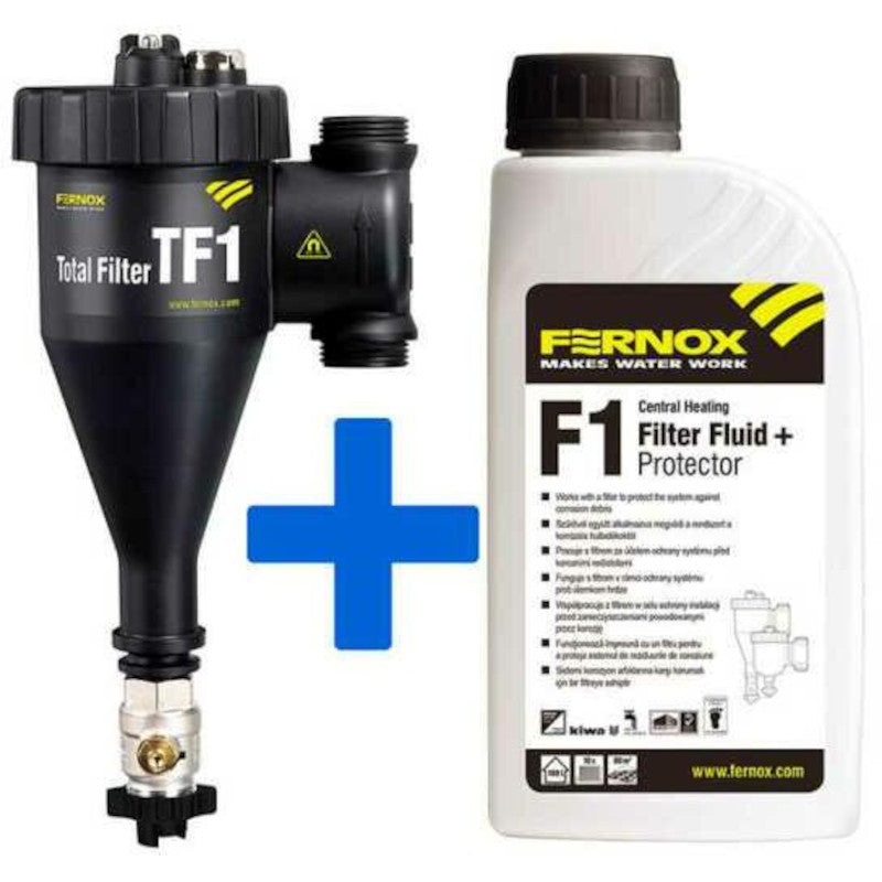 FERNOX Total filter TF1 iszapleválasztó, mágneses, golyóscsappal 28mm + F1 inhibitor folyadék