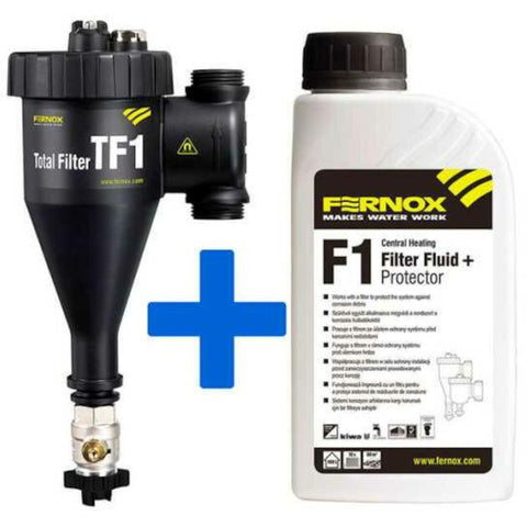 FERNOX Total filter TF1 iszapleválasztó, mágneses, golyóscsappal 28mm + F1 inhibitor folyadék