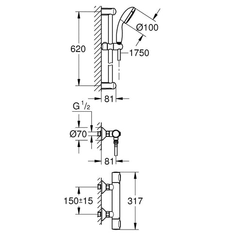 Grohe Grotherm 500 termosztátos zuhany csaptelep, zuhanyszettel