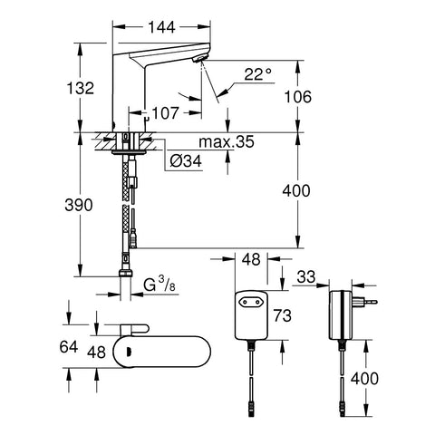 Grohe Eurosmart Cosmopolitan E eletr. mosdócst.