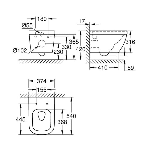 Grohe Euro Ceramic fali wc perem nélküli