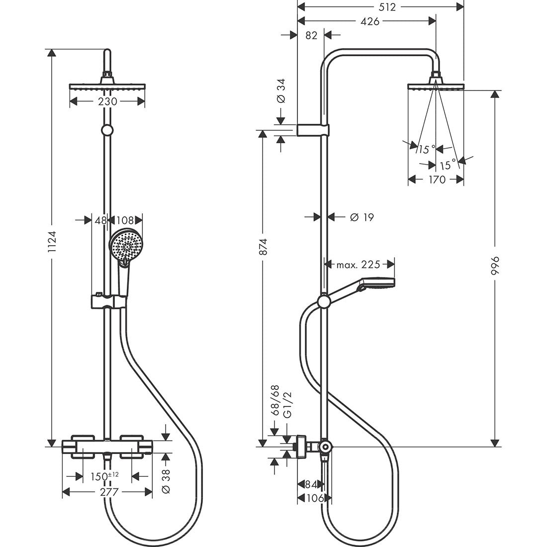 Hansgrohe Vernis Shape Showerpipe 230, 1 jet, zuhanytermosztáttal, projekt csomag (2 db)