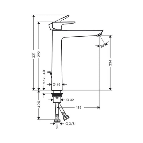 Hansgrohe Talis E Matt fekete egykaros mosdócsaptelep 240 automata lefolyógarnitúrával
