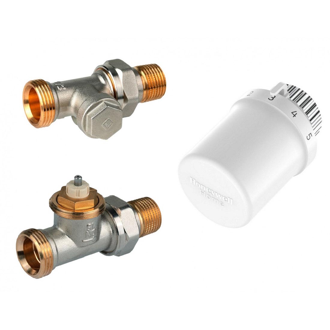 Honeywell termosztatikus radiátorszelep szett, egyenes, 1/2" - G3/4" KM Eurokónusz
