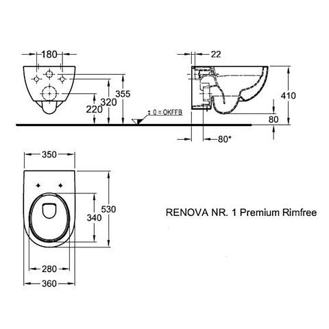Keramag Renova Nr.1 fali WC Keratect máz, Rimfree53 cm mélyöblítésű, 203070600