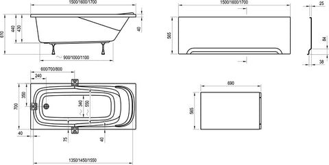 Ravak Vanda II akrilkád 170x70 fehér
