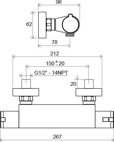 Ravak Termo TE zuhanycsapt. 150 mm szett nélkül lapos 072.00