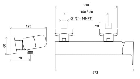 Ravak 10° TD zuhany csaptelep szett nélkül 150mm 032.00