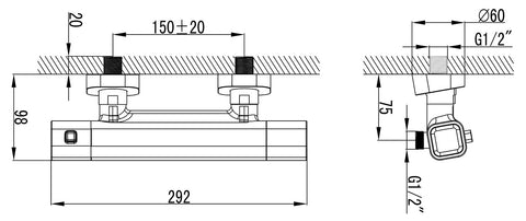 Ravak 10° TD termosztátos zuhany csaptelep 150 mm 033.00
