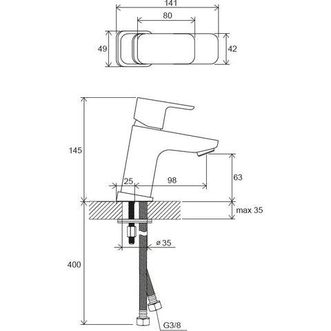 Ravak 10° free TD F 012.00 Álló 140 mm-es mosdócsaptelep leeresztő nélkül