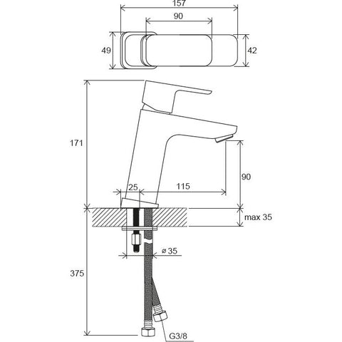 Ravak 10° free TD F 014.00 Álló 170 mm-es mosdócsaptelep leeresztő nélkül