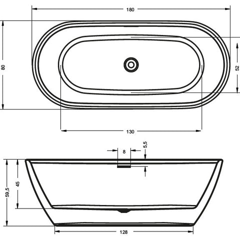 Riho Inspire fürdőkád 180x80 cm kádlábbal, le- és túlfolyóval (BD0200500000000)
