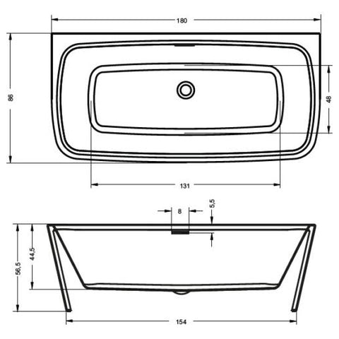 Riho Adore Back 2 Wall fürdőkád 180x86 cm, kádlábbal, le- és túlfolyóval (BD0400500000000)