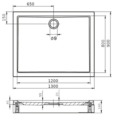 Riho Davos zuhanytálca 130x90 cm szögletes, lábbal, előlappal 263 (DA03005000000000)