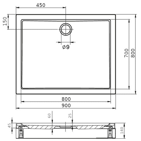 Riho Davos zuhanytálca 90x80 cm szögletes, lábbal, előlappal 271 (DA7100500000000)