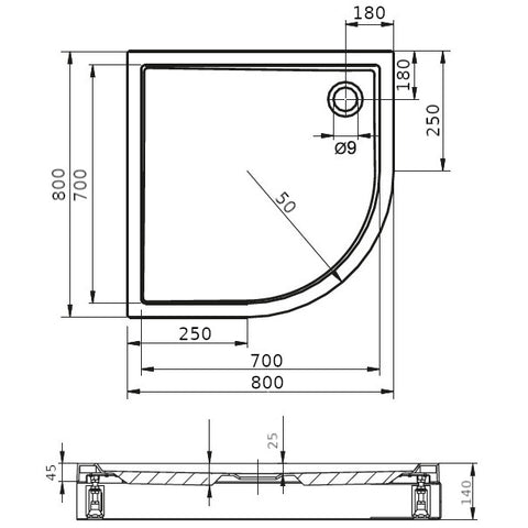 Riho Davos zuhanytálca 80x80 cm íves, lábbal, előlappal 279 (DA8700500000000)